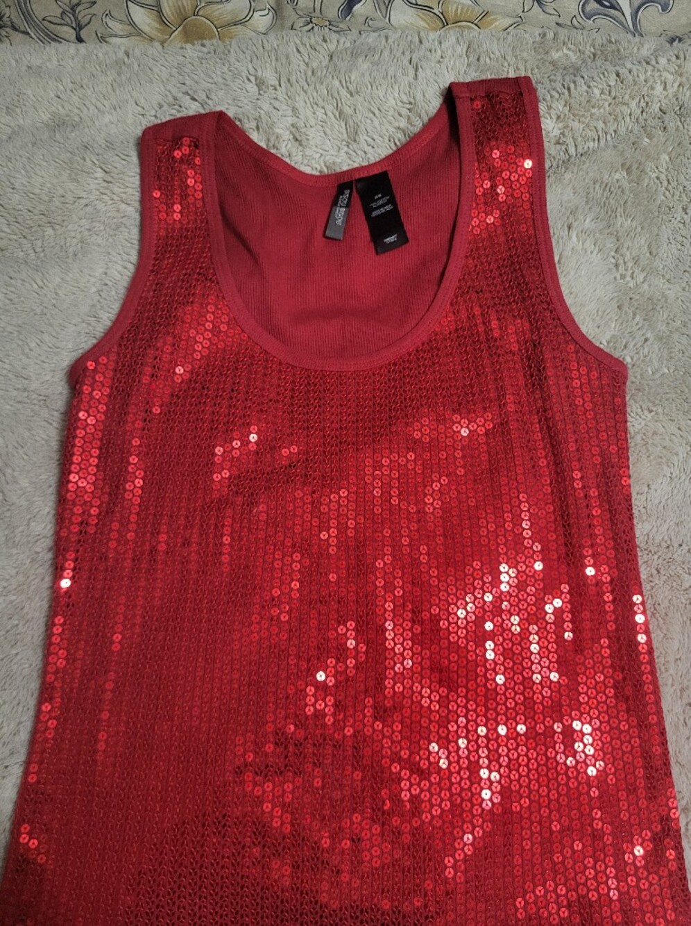 Red Sequin Sleeveless Women's Tank Top
